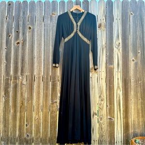 Vintage 1970s black and gold maxi dress